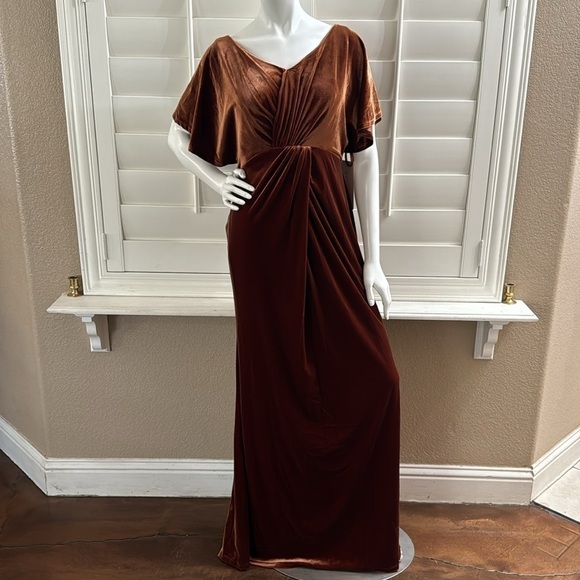 Revelry Maternity Gwen Velvet Dress Rust - Picture 1 of 11